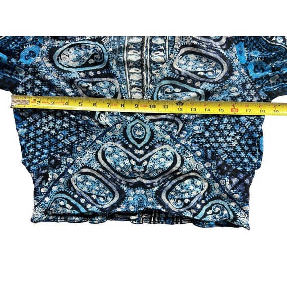 Free People Womens‎ Medium Blue Long Sleeve Deep V Neck Cropped Top - Picture 9 of 13